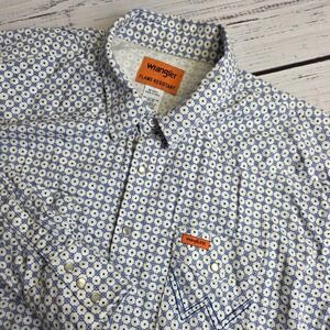 Wrangler Shirt Mens 4XL Big Fire Flame Resistant FR Pearl Snap White‎ Geometric